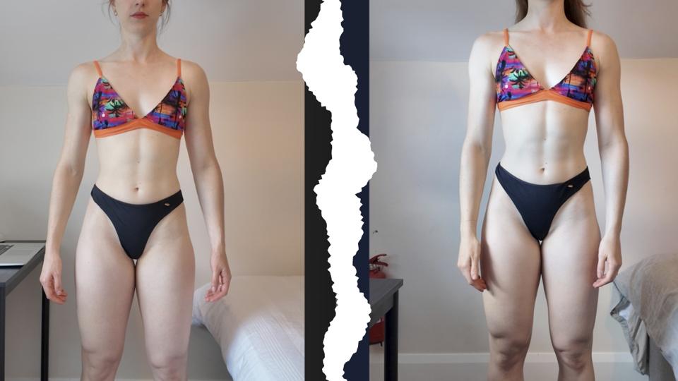 Aluna de frente, antes e depois